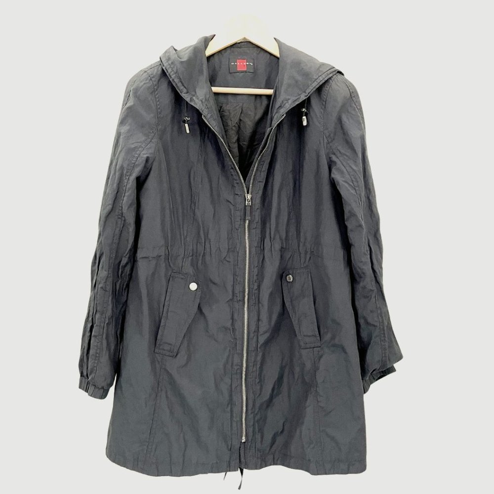 Vintage Gallery Zipup Hooded Long Jacket in Slate Black Size M